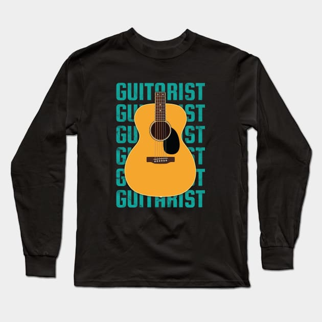 Guitarist Repeated Text Acoustic Guitar Body Long Sleeve T-Shirt by nightsworthy